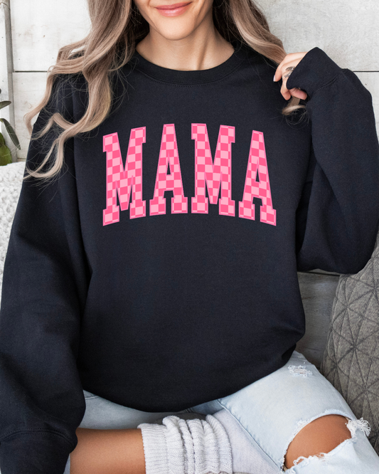 Pink Check Mama Crewneck