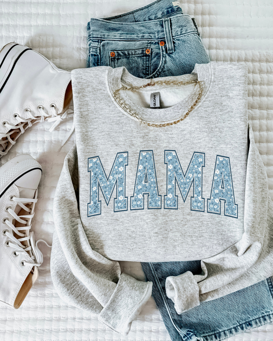 Blue Floral Mama Crewneck